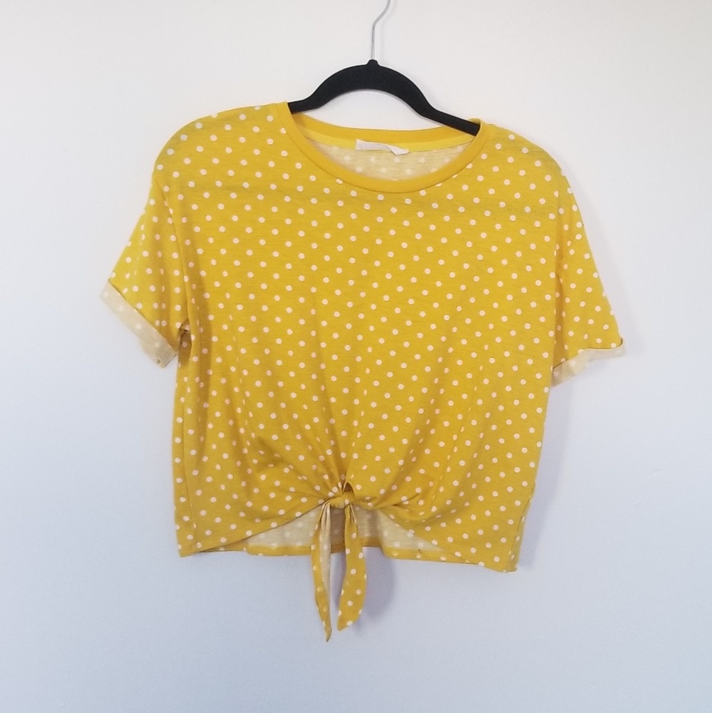 Yellow slight crop tie t shirt